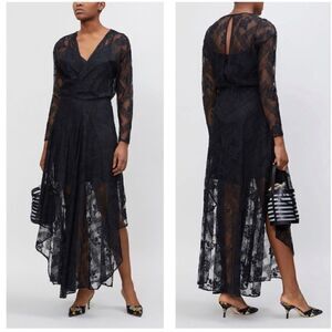 NWT Maje Riletta Maxi Black Dress Lace Sheer Floral Size S